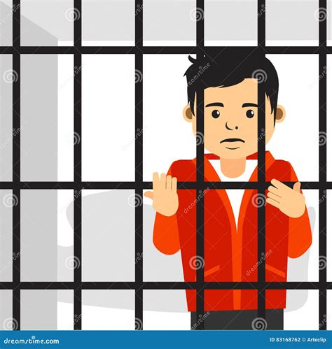 Sad Young Guy Inside Jail stock vector. Illustration of concept - 83168762