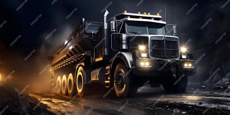 Nighttime Coal Mine Dump Truck Hauling Materials Ideal Background