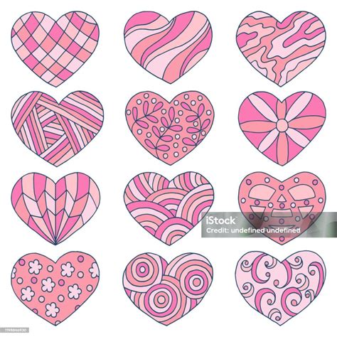 Vector Set Of Abstract Hand Drawn Pink Hearts For Valentines Day Stock