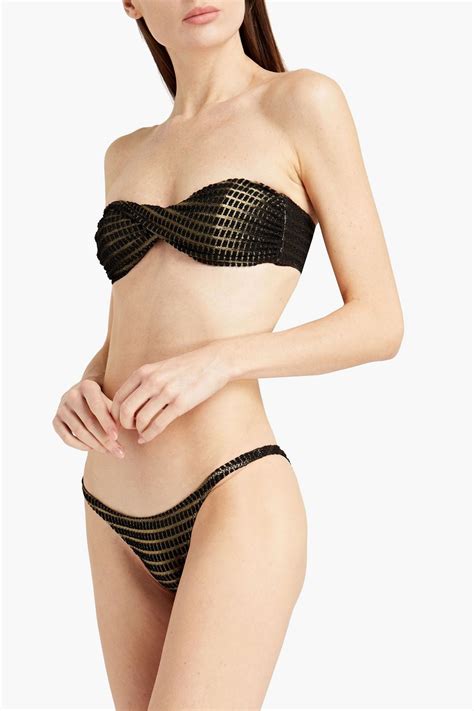 Black Twisted Metallic Stretch Jacquard Bandeau Bikini Lisa Marie