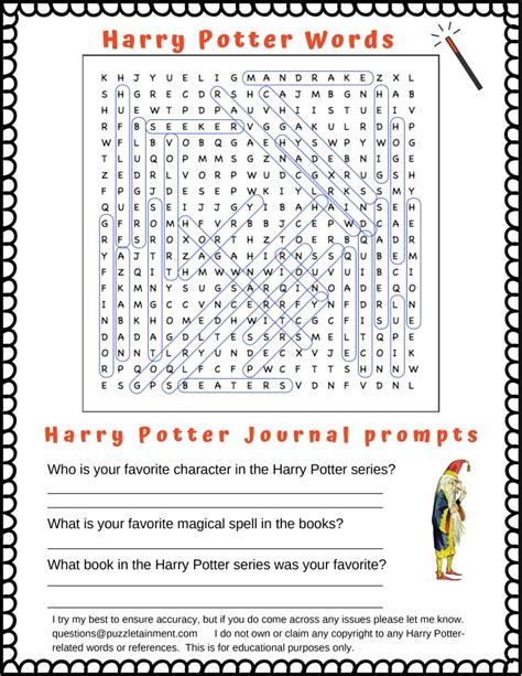 Harry Potter Word Search Free Printable Puzzletainment Publishing