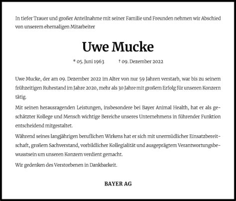 Traueranzeigen Von Uwe Mucke Wirtrauern