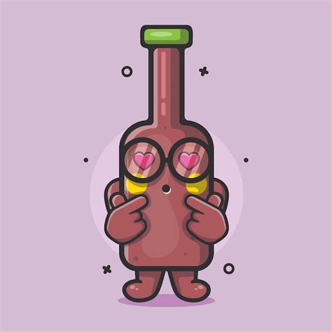 Mascote De Personagem De Garrafa De Cerveja Kawaii Com Gesto De Mão Sinal De Amor Desenho