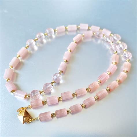 Pink Satin Necklace Atlas Glass Czech Beads Women Jew Gem