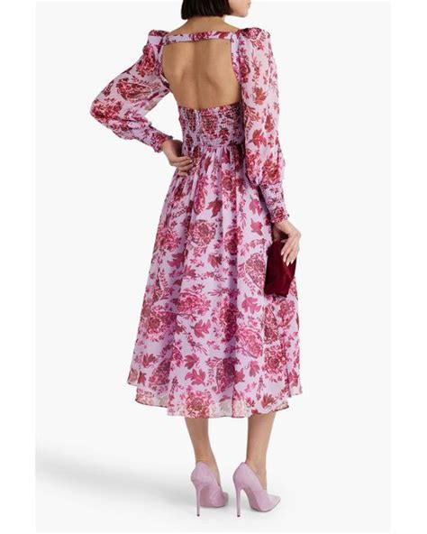 Badgley Mischka Cutout Floral Print Chiffon Midi Dress In Red Lyst