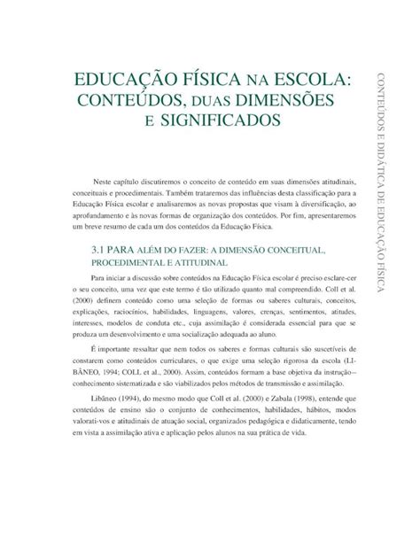 PDF EDUCAÇÃO FÍSICA NA ESCOLA CONTEÚDOS DUAS DIMENSÕES Por