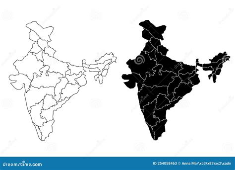 India Political Map Low Detailed Stock Vector Illustration Of