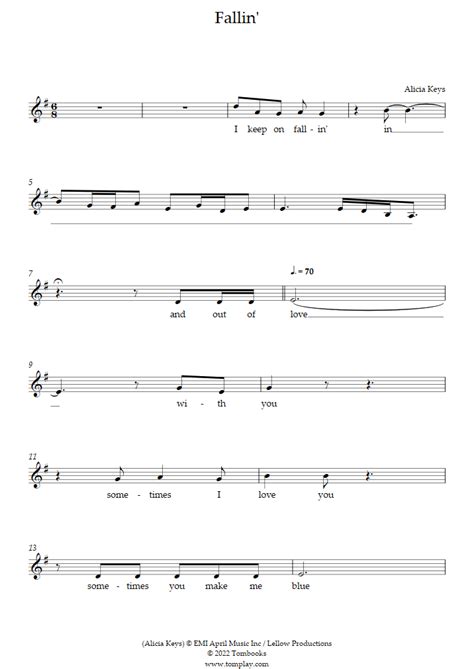 Fallin Alicia Keys Vocal Sheet Music
