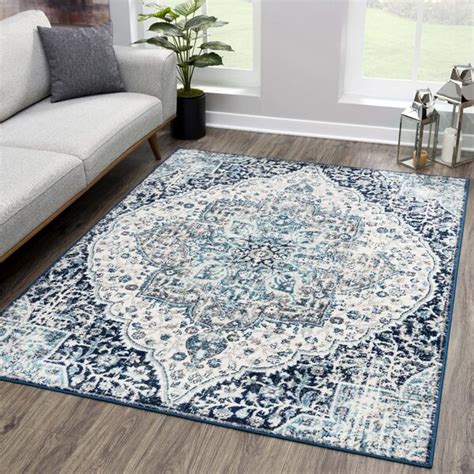 Bungalow Rose Gerthilde Power Loom Performance Blue Rug Reviews Wayfair