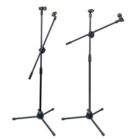 Tripod Microphone Stand Foldable W Two Clip Boom Adjustable Foldable