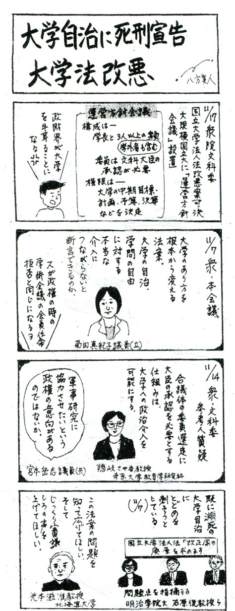 マンガ時評11月21日 大学自治に死刑宣告 大学法改悪｜広島ジャーナリスト通信