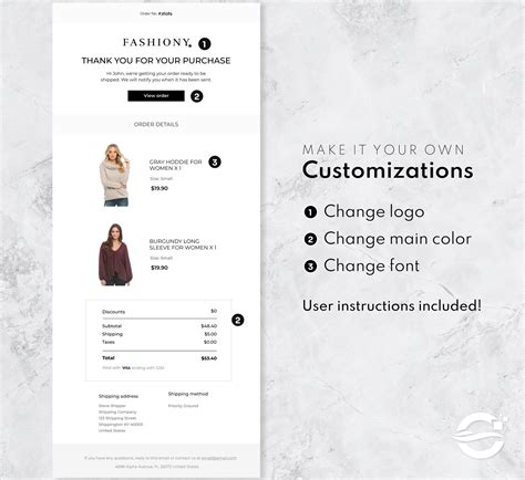 Shopify Order Confirmation Template, Shopify Fashion Email Template