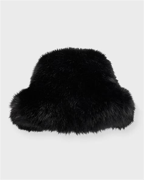 Adrienne Landau Faux Fox Fur Bucket Hat Black Editorialist