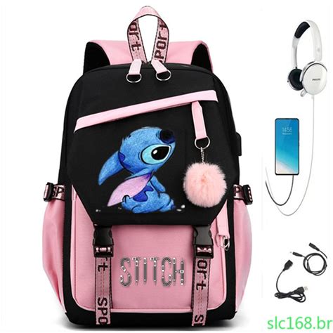 Mochila Stitch Feminina Mochila Escolar Notebook Usb Recarreg Vel