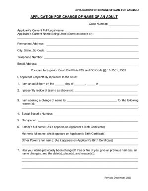 Fillable Online Application For Change Of Name For An Adult Fax Email