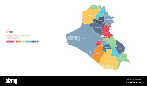 Mapa de Irak Colorido mapa detallado de vectores del país de Oriente