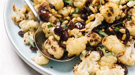 Roasted Cauliflower With Olives Raisins And Pine Nuts Our Salty Kitchen