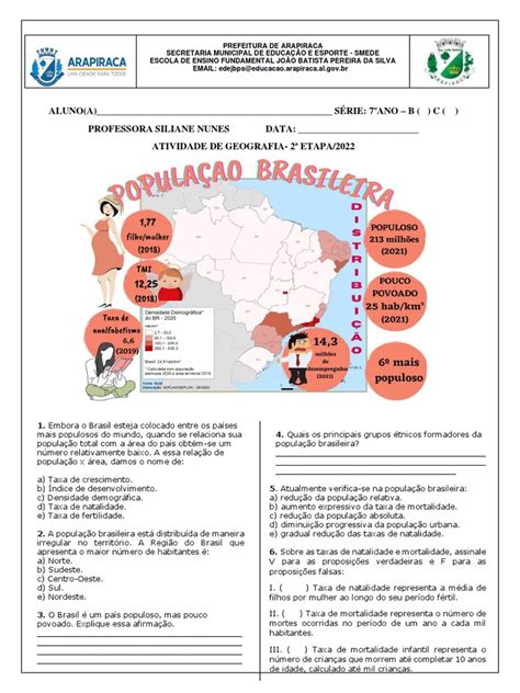 Exercícios Sobre Demografia 7 Ano - Atividades de Demografia para 7º Ano | PDF | Crescimento populacional ...