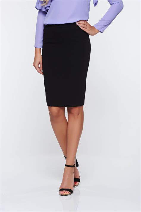 LaDonna Black Office Pencil Skirt Slightly Elastic Fabric With Inside