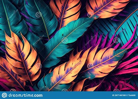 Colorful Of Tropical Palm Leaves Pattern Background Retro Tone Color