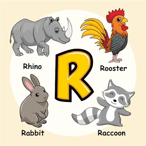 Premium Vector | Cute animals alphabet letter r