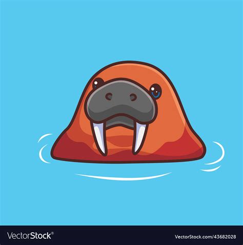 Cute Walrus Bathing Isolated Cartoon Animal Flat Vector Image