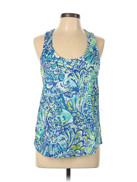 Lilly Pulitzer 100 Cotton Color Block Blue Sleeveless Top Size L 59