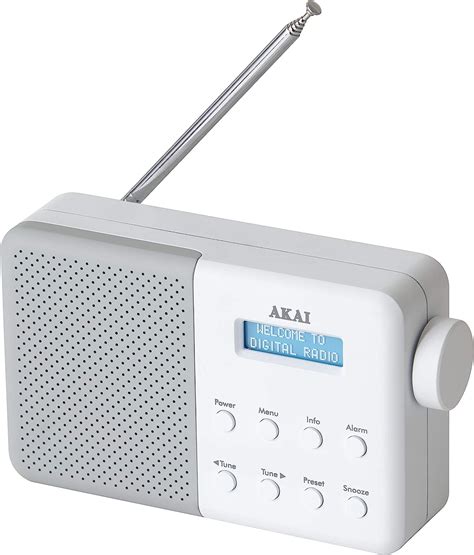 Akai A61041g Dabdab Digital And Fm Radio Portable Mains And Battery Powered Whitegrey