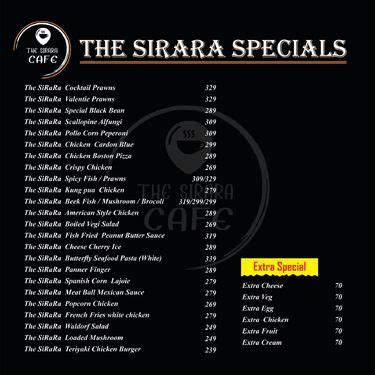 Menu of The Sirara Cafe, Vanasthalipuram, Hyderabad