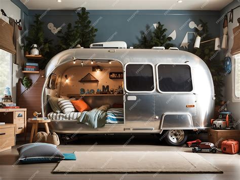 Premium Ai Image A Boy Bedroom With An Airstream Bed And Camping Theme