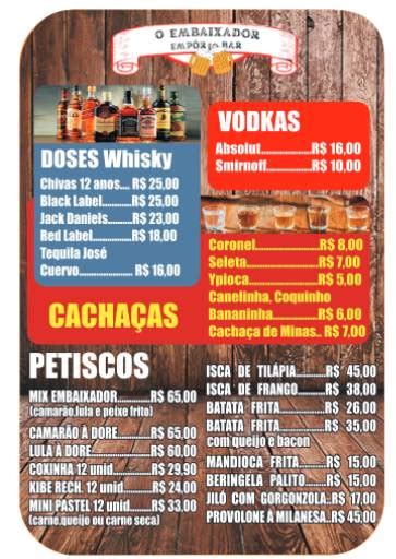 Menu em O embaixador emporio bar Ribeirão Preto