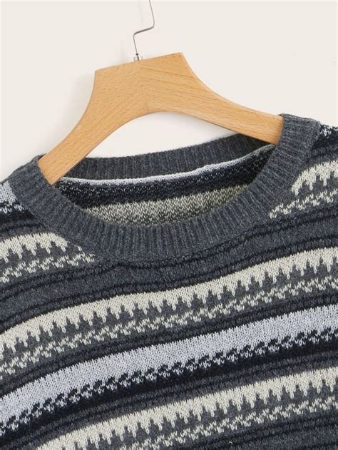 Academia Geo Pattern Drop Shoulder Sweater Shein Usa