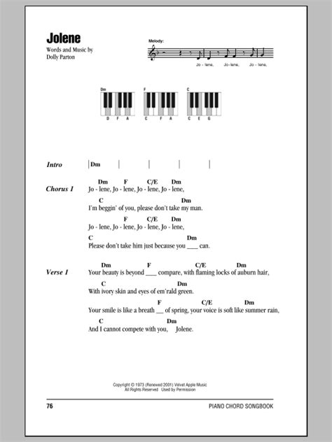 Jolene By Dolly Parton Sheet Music For Piano Chords Lyrics At Sheet