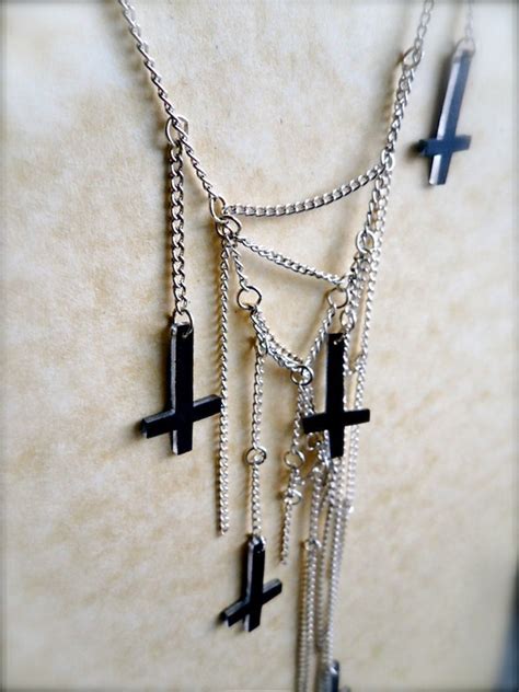 Items Similar To Multi Strand Tiny Dark Inverted Upside Down Cross