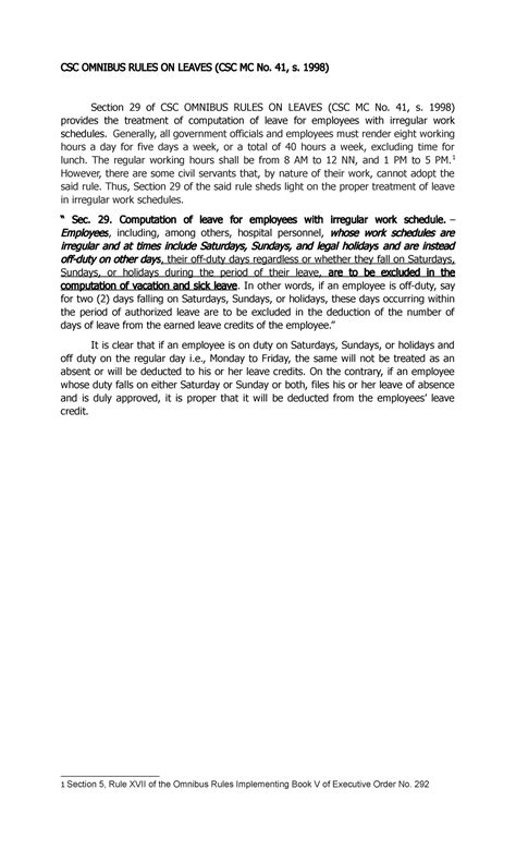 CSC Omnibus Rules ON Leaves - CSC OMNIBUS RULES ON LEAVES (CSC MC No