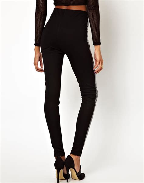 Lyst Asos Leather Look High Waisted Leggings In Black