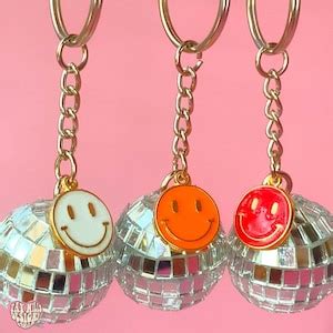 Mini Disco Ball Keychain Smiley Face Charm - Etsy