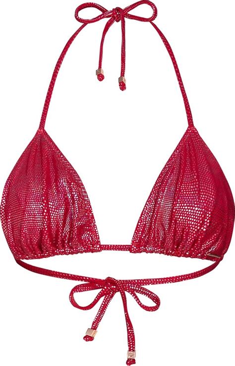 Elin Ritter Ibiza Cherry Red Shimmer Metallic Gecko Triangle Bikini Top