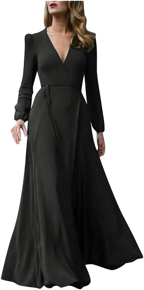 Ndream Damen Kleider Neu Abendkleid Herbst Winter Langarm V Ausschnitt