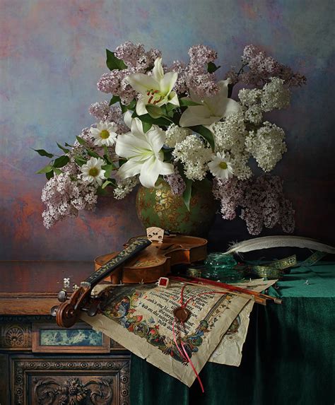 Still Life With Violin And Flowers Photograph By Andrey Morozov Fine