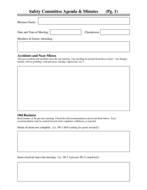 Osha Safety Meeting Minutes Template