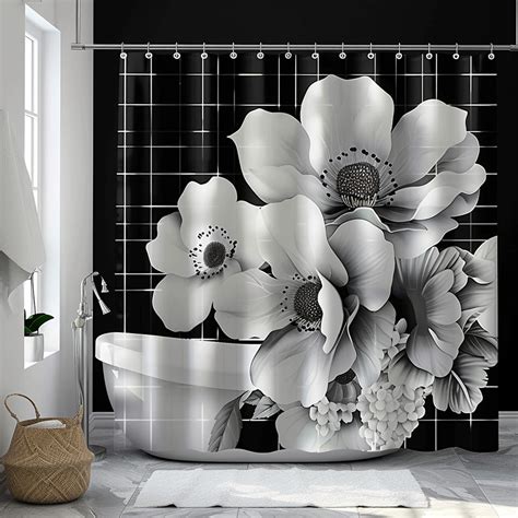 Modern Black And White Floral Shower Curtain High Quality Design For