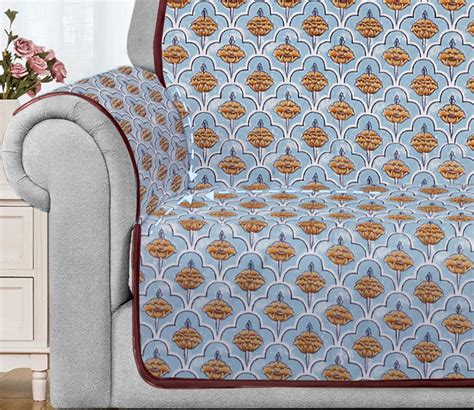 Buy Floral Quilted Printed Cotton 3 Seater Sofa Cover (Sky Blue) at 68% ...