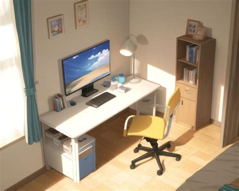 Premium AI Image A Computer Desk With A Computer And A Chair In Front