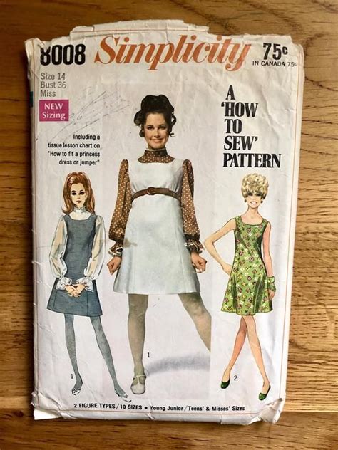 60s Mod Dress Sewing Pattern 1960s Vintage A Line Dress And Etsy