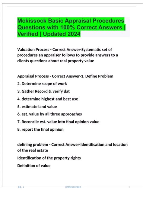 Mckissock Basic Appraisal Procedures Questions With 100 Correct