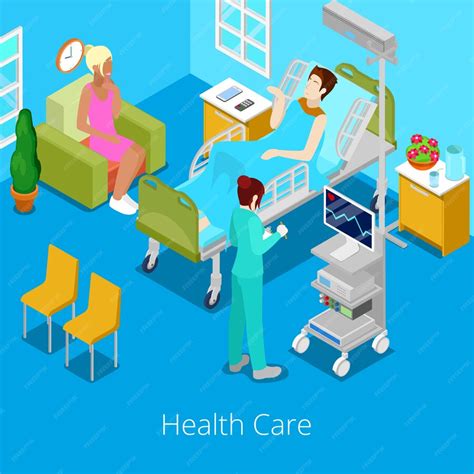 Premium Vector Isometric Hospital Room With Patient And Nurse