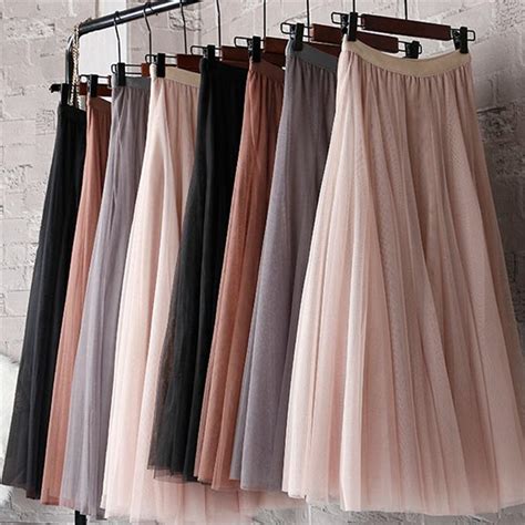 Buy Tulle Skirts Midi Pleated Skirt Skirt Women Elastic High Waist Mesh