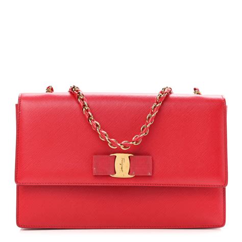 Salvatore Ferragamo Hammered Calfskin Vara Bow Chain Bag Red