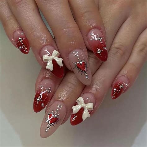 24 Pcs Valentine S Day Press On Nails Almond Medium Fake Nails Thick